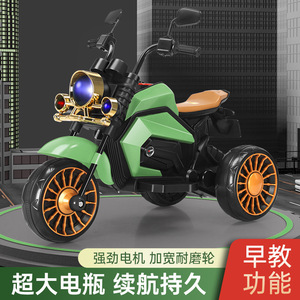 Motocicleta Eléctrica Verde para Niños de 1 a 8 Años, Triciclo de Juguete con Control Remoto, Luces Doradas y Ruedas Naranjas - Product Image 4