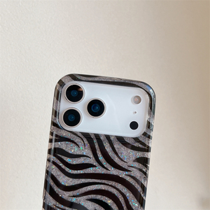 Nuova custodia per iPhone 18 <span class=keywords><strong>Pro</strong></span> Max 17 16 14/15 con paillettes glitterate e motivo zebrato nero, protezione completa IMD - Product Image 3