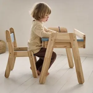 "סט שולחן עבודה וכיסא לילדים מעץ לפעוט שולחן פעילות מתכוונן לגובה עם מגירת אחסון שולחן כתיבה לסטודנטים"