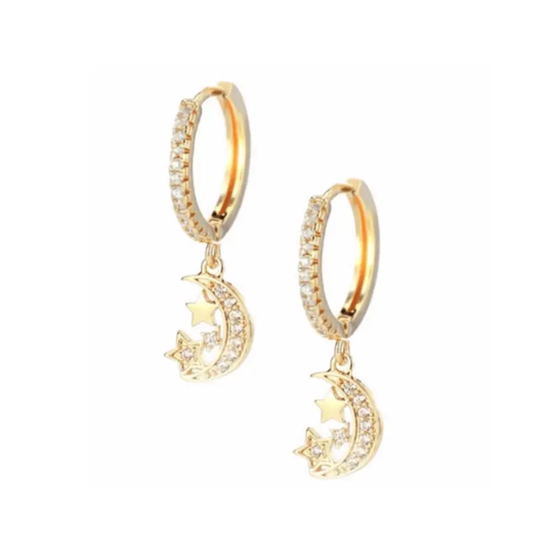Roxi Fashion 2021 Hot Selling 18K Gold Pave Zirkoon Crystal Star Moon Hanger Hoop Earring