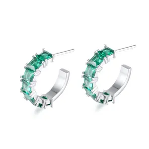 Trendy C shape Rhodium Plated Hoops Women Jewelry Fashion Statement Glass Rhinestone Hoop Earrings