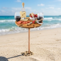 CNLF Table à vin et à collation en bois de bambou pliante et légère au design moderne pour les pique-niques, les plages, les parcs ou les salons