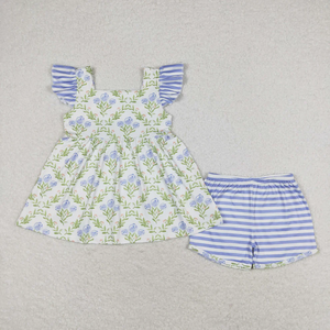 Conjunto de ropa de verano para niñas con bordado de cangrejo, top naranja y pantalones cortos con flores - Product Image 5