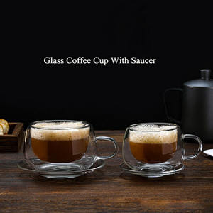 Set di Tazze da Caffè in <span class=keywords><strong>Vetro</strong></span> <span class=keywords><strong>a</strong></span> Doppio Strato Trasparente - Tazza Termica per Cappuccino con Piattino per Caffetteria e <span class=keywords><strong>Casa</strong></span> - Product Image 5