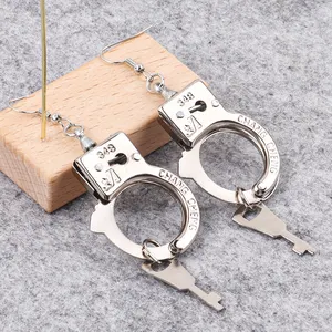 Toy Handcuffs Key Chain Accessories Gift Punk Earrings Personalized Metal Silver Trendy Drop Earrings 1pair/opp Bag 1 Pair FS