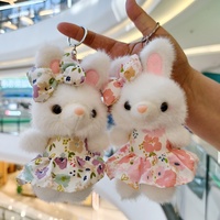 Porte-clés pendentif lapin en peluche style animal mignon avec jupe fleurie, poupée à suspendre pour sac, cadeau