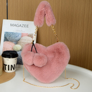Lovely Heart-shaped <b>Plush</b> Shoulder Bag, Fluffy Faux Fur Love Crossbody Handbag, Mini Tote <b>Purse</b> for Daily & Streetwear - Product Image 4