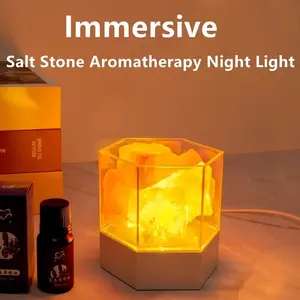 Lampe de table en pierre de sel de l'Himalaya naturelle, lampe à lave, veilleuse LED d'ambiance en cristal, prise USB, décoration de chambre, cadeau, lampe de méditation - Product Image 2