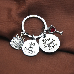 50th Birthday Gift portachiavi in metallo Live Laugh Love ciondolo in acciaio inossidabile portachiavi regalo 10th 20th 30th Birthday Keyring - Product Image 2