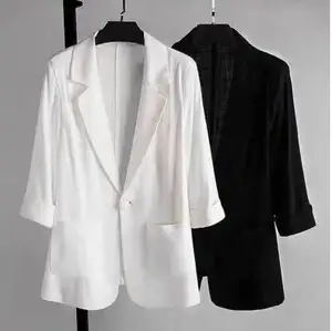 Costume fin en coton et lin pour femme au printemps et en été 2024 nouveau style décontracté mode petit costume veste surdimensionnée