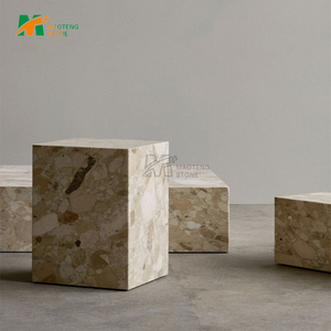 Piedistallo in <span class=keywords><strong>Travertino</strong></span> Beige Naturale Stile Wabi Sabi, Tavolo in Marmo per Ingresso Villa, Appartamento, Hotel, Soggiorno - Product Image 3