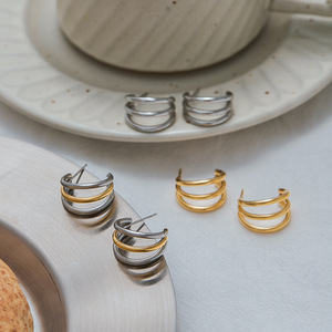 <b>Huggie</b> Earrings Geometric Design Gold And <b>Silver</b> Color Stainless Steel Stud Earrings For Women Fashion Jewelry Gift - Product Image 4