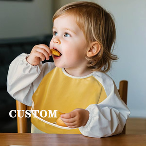 Happyflute ผ้ากันเปื้อนเด็กแบบมีห่วงและตะขอกันน้ำได้เด็กทารกผ้าพันคอแขนยาว - Product Image 1