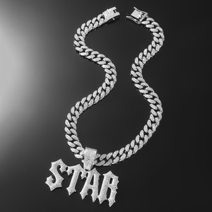 Collar de Aleación Chapado en Oro con Colgante de Letra Estrella con Diamantes Completos y Cadena de Eslabones Cubanos, Estilo Hip Hop, Joyería de Moda, Regalo - Product Image 4