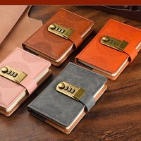 Libreta con Contraseña A7 de Nuevo Estilo, con Candado, Piel Sintética Vintage, Diario Pequeño de Bolsillo, Diario Secreto Portátil para Estudiantes, Logotipo Personalizado