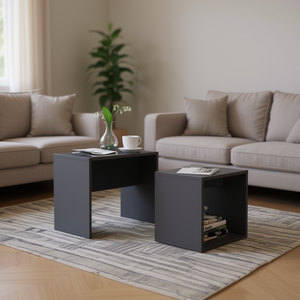 Set di tavolini da caffè in legno ingegnerizzato grigio 18,9x11,8x17,7 pollici, moderno e minimalista, con contenitore, per soggiorno - Product Image 2