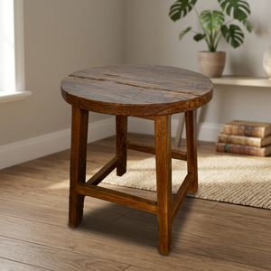 Modern Round Rustic <b>Solid</b> <b>Wood</b> Adjustable Side Table for Living Room Coffee Table - Product Image 3