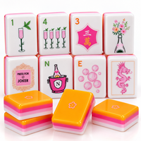 Ensemble de Mahjong pour Illuminer vos Soirées de Jeu, Tuiles en Acrylique, Motif Champagne, Design Artistique, Décoration et Cadeaux pour la Maison, Soirées de Jeu de Société