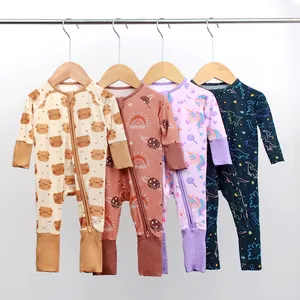 Engepapa nouveau-né bambou Double fermeture éclair pyjamas infantile doux impression dessin animé vêtements vêtements bébé bambou dormeur barboteuse