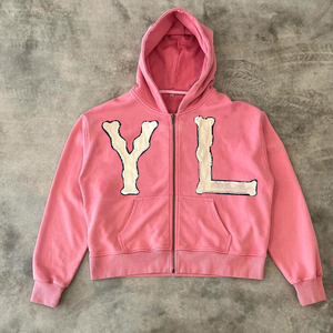 هودي رجالي قصير بسحاب وتصميم فضفاض للشارع، مصنوع من القطن الثقيل <span class=keywords><strong>100</strong></span>٪ مع تطريز مخصص للشعار، مناسب لفصل الشتاء - Product Image 3