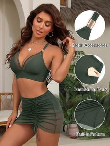 Blooming <span class=keywords><strong>Jelly</strong></span> Ensemble bikini 2 pièces push-up taille haute pour femme, effet ventre plat, en Spandex/Nylon, avec jupe de bain en maille pour courbes généreuses - Product Image 4