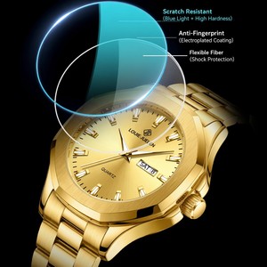 <span class=keywords><strong>Montre</strong></span> à quartz de luxe pour homme, boîtier en alliage doré, verre minéral, acier inoxydable, étanche 3 ATM, 42 mm, aiguilles lumineuses - Product Image 6
