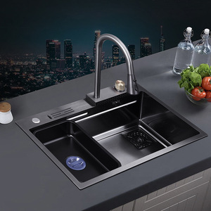 Singolo Slot moderno multifunzione in acciaio inox cascata lavello da cucina antigraffio rondella tazza scarichi singoli - Product Image 6