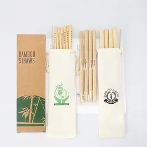Canudos reutilizáveis orgânicos e naturais, canudos de beber fibra de bambu biodegradáveis