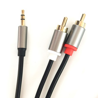 Aux 1.8m Audio 3.5mm ke 2 colokan RCA kabel Pria Pasangan memutar dengan jaket PVC dan pelindung kepang untuk ponsel PC Android