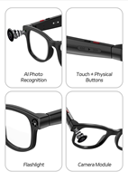 Lunettes Intelligentes AIMB-G1 8MP avec Bouton Tactile, Monture Métal-Plastique, Traduction IA en Temps Réel, Capture Photo et Vidéo 1080P, IPX-6
