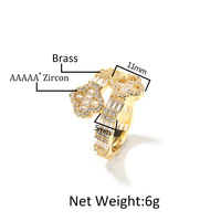 Mode Anneaux En Laiton Unique Conception De Bijoux Niche CZ Baguette Bague En Diamant Bling Plaqué Or Réglable Trèfle À Quatre Feuilles Anneau