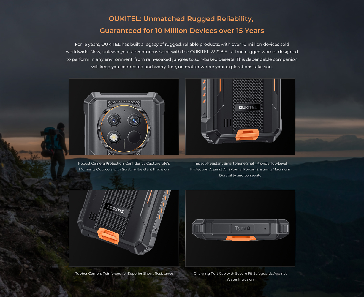 OUKITEL WP28E 10600mAh 16GB+64GBブラック Amazon.com: OUKITEL WP28E Rugged Phone Unlocked, 10600mAh