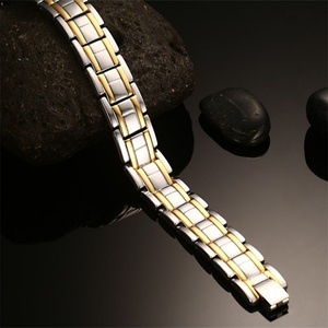 316 L Stainless Steel Anti-allergy <b>Silver</b>/Gold Plated Casual/Sporty Arthritis Relief Magnetic Unisex <b>Bracelet</b> with Custom Logo - Product Image 3