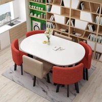 Table à manger ovale moderne minimaliste en MDF avec pieds en métal, 1 table et 6 chaises, mobilier commercial pour bureau, salle de pause, maison, bibliothèque