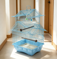 Petite cage à oiseaux bleue en métal et plastique de 18 pouces pour perruches et autres oiseaux – Cage de voyage portable intérieur/extérieur avec option de suspension