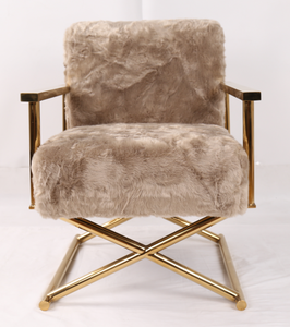 Cao Cấp Tìm Kiếm Mạnh Mẽ Giải Trí Len Đệm Ghế Vàng Đồng Thau Hoặc Đánh Bóng Thép Không Gỉ Mông Cổ Faux Fur - Product Image 2