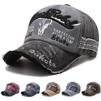 Casquettes de baseball en sergé vintage style western, délavées, déchirées et usées, avec broderie 3D de taureau, réglables, logo personnalisé, faible MOQ, lettres, vente en gros