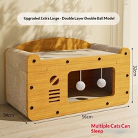 Griffoir et lit pour chat intégrés, maison pour chat résistante à l'usure, antidérapante, double couche, quatre saisons, en carton ondulé