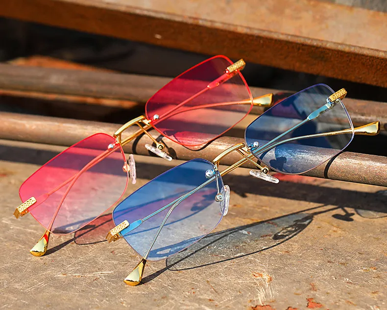 Gafas de sol sin montura para hombre y mujer, lentes rectangulares elegantes, personalizadas, transparentes, nuevos productos