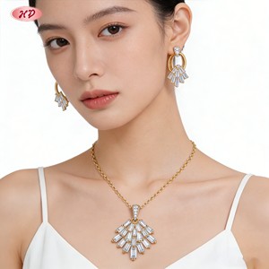 Parures de bijoux en zircon en forme d'éventail Hengdian pour femmes, plaqué or 18 carats, Joyas <span class=keywords><strong>Al</strong></span> Por Mayor, MOQ6 - Product Image 2