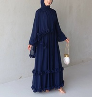Abaya en mousseline respirante OEM pour l'été - Robe musulmane infroissable avec hijab à volants, élégante, de luxe, style Dubaï pour femme