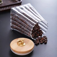 Nouveau pot de conservation carré en verre minimaliste avec couvercle en bambou, hermétique, résistant à l'humidité, compatible lave-vaisselle, fait main, écologique, pour le stockage alimentaire