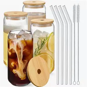 Toples Mason Kaca Murah untuk Makanan dengan Tutup dan Set Sedotan dengan Tutup Bambu