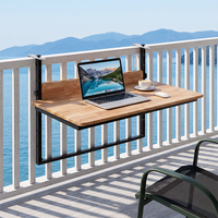 Table d'appoint suspendue réglable en bois massif pour balcon, jardin et cour, idéale pour l'extérieur