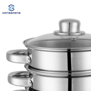 Marmite à <span class=keywords><strong>couscous</strong></span> en acier inoxydable Marmite à soupe vapeur à 2 couches avec couvercle en verre - Product Image 6