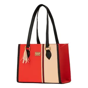 Bolso Tote para Mujer Fana Cora M3855 Rojo Beige, Cuero PU, Bloques de Color, Estilo Moderno, Uso Diario - Product Image 3