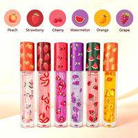 Huile à lèvres végétalienne Fruit Shimmer haute pigmentation, 6 couleurs, transparente, hydratante, avec breloques fruit 3D mignonnes, effet repulpant