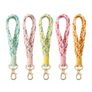Whosale Boho Woven Lanyard Braided Strap Bracelet Wristlet Macrame Keychain For Bag Car Key Holder