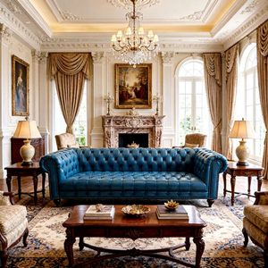 Canapé Chesterfield en Cuir Véritable Style Américain, Meuble de Salon avec Boutons Capitonnés pour Usage Professionnel et Résidentiel - Product Image 6