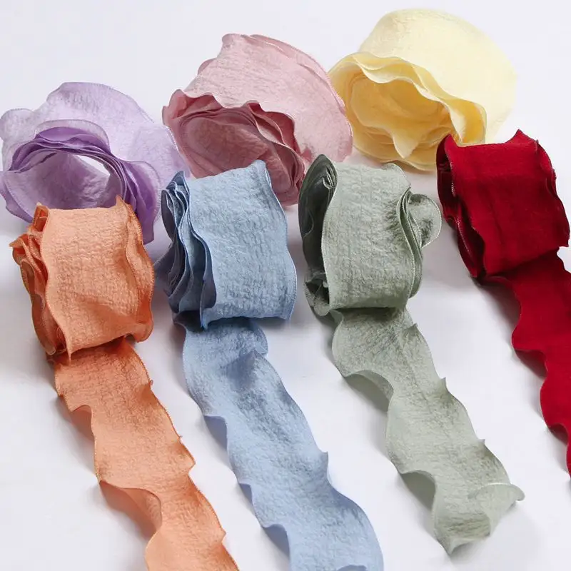 Tape DIY Make Hair BowKnot Sewing Craft Supplies 38MM Wrinkled Cotton Ribbon for Colorful Gift Packing